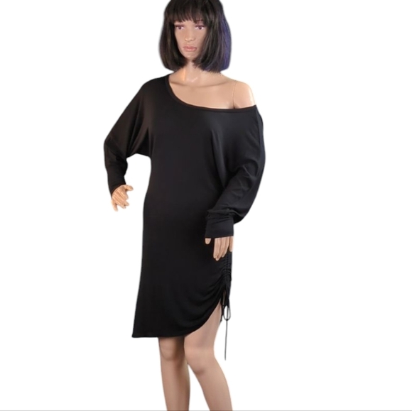White House Black Market Off-Shoulder Ruched Side Rayon Dress - Picture 3 of 15